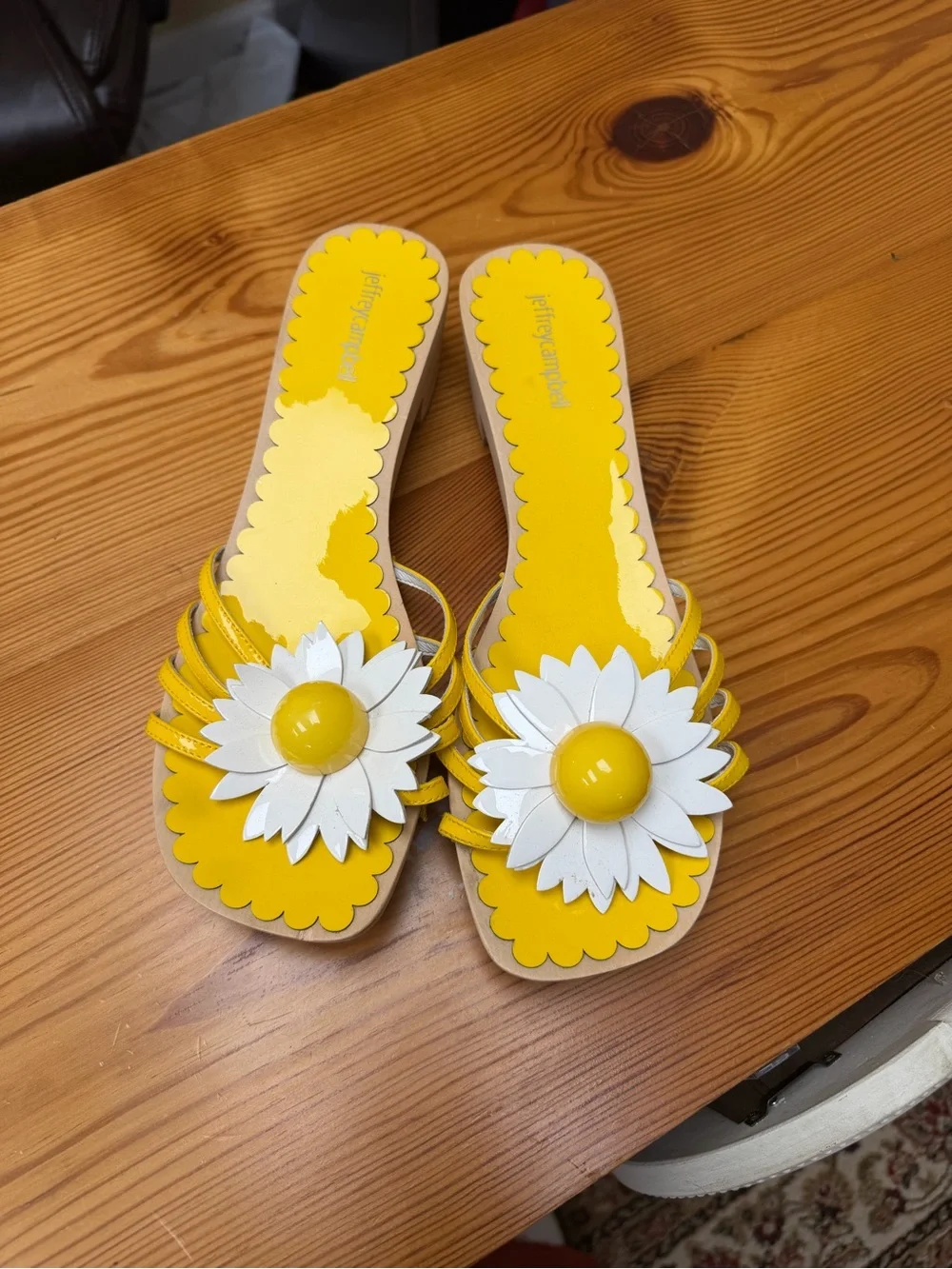 Jeffrey Campbell Yellow Daisy Slide Sandals with White Flower Accent - Picture 1 of 2